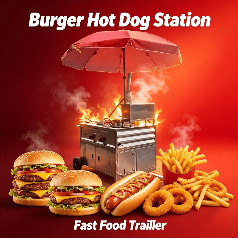 Fast Food With Snacks - عربة طعام متنقلة قابلة للسحب مع
