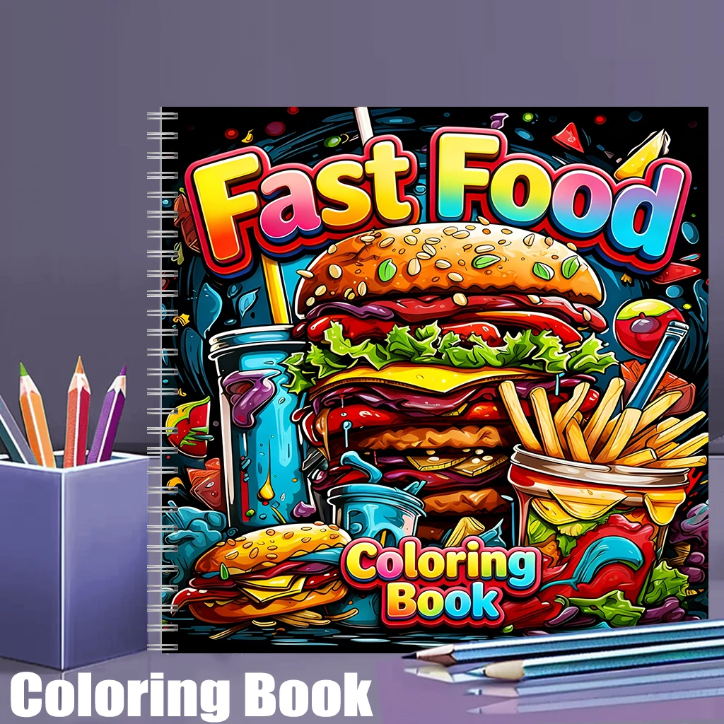Food And Snacks Coloring Book - كتاب تلوين للبالغين بتصميمات الوجبات السريعة،