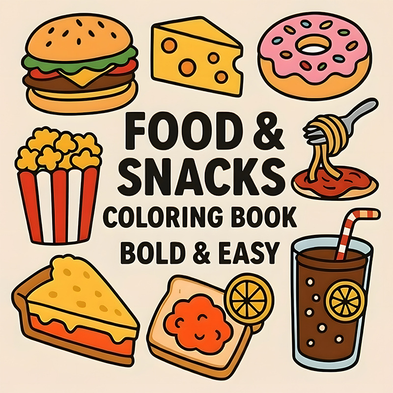 كتاب تلوين سميك بتصميمات طعام  - مراجعة Food And Snacks Coloring Book وسعره