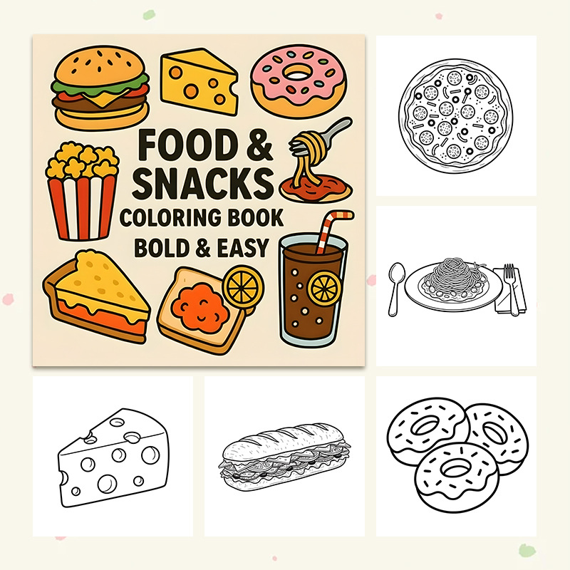 كتاب تلوين سميك بتصميمات طعام  - مراجعة Food And Snacks Coloring Book وسعره