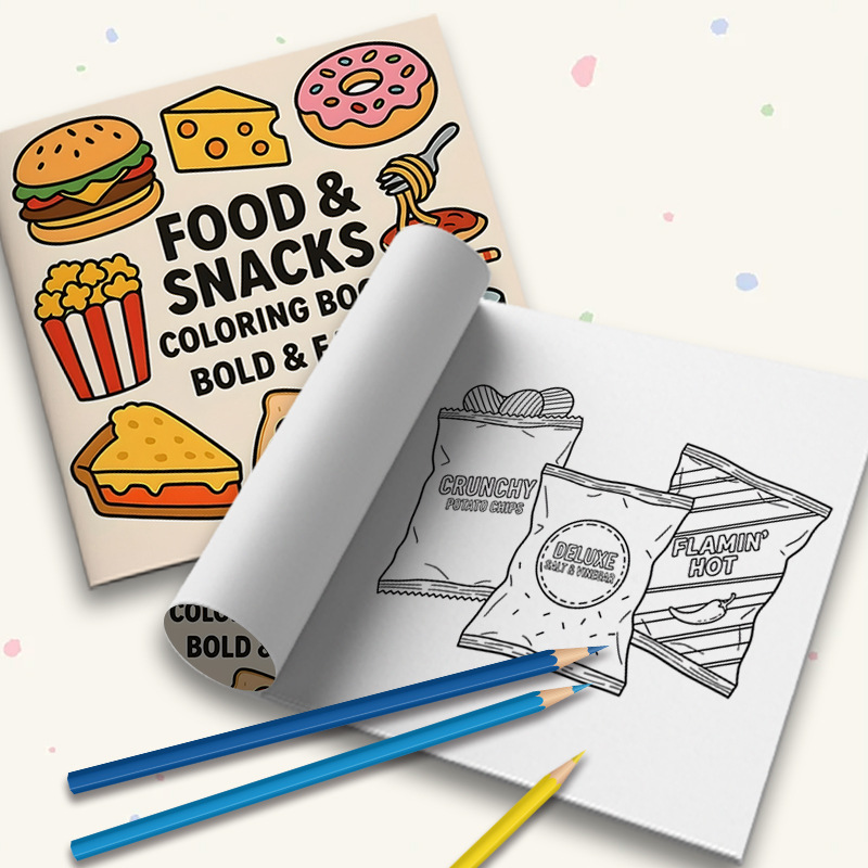 كتاب تلوين سميك بتصميمات طعام  - مراجعة Food And Snacks Coloring Book وسعره