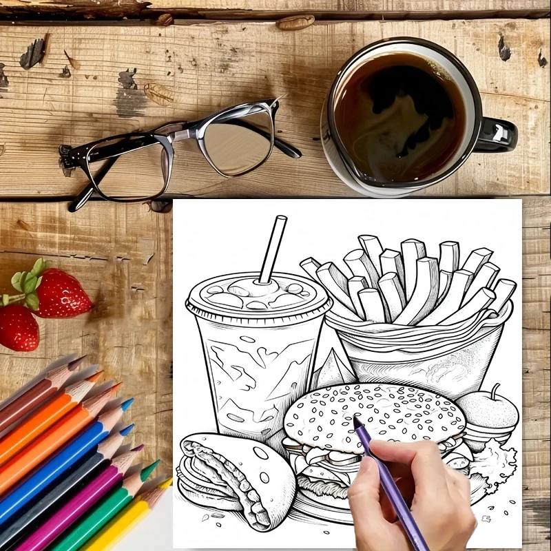 كتاب تلوين للبالغين بتصميمات ا - مراجعة Food And Snacks Coloring Book وسعره
