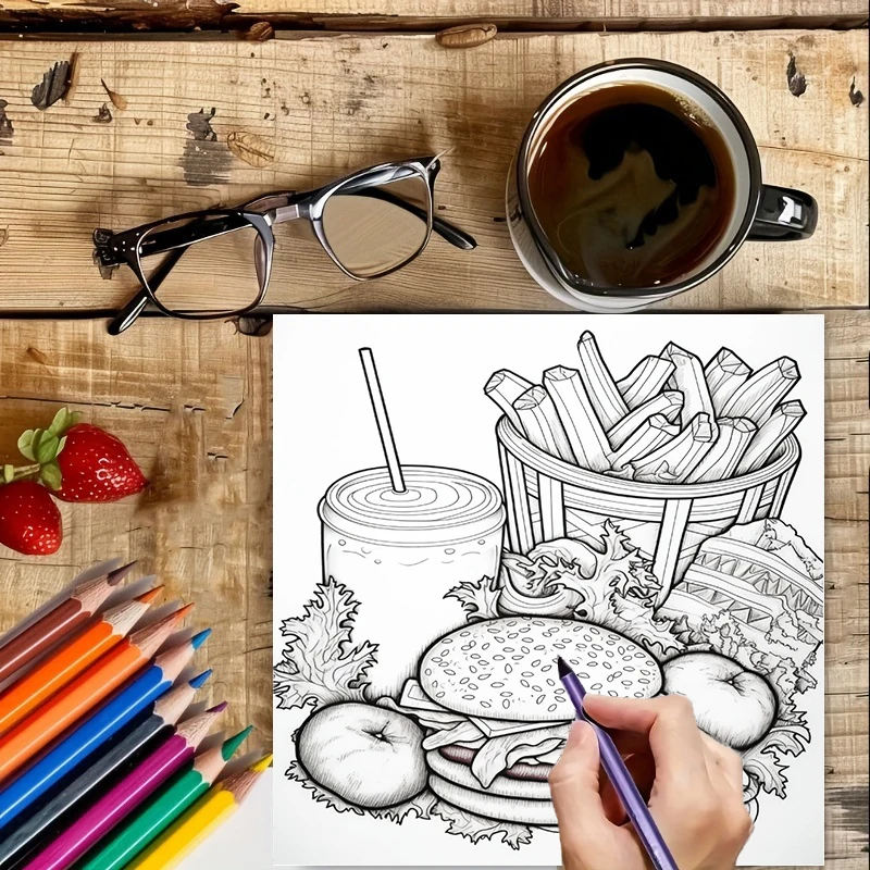 كتاب تلوين للبالغين بتصميمات ا - مراجعة Food And Snacks Coloring Book وسعره